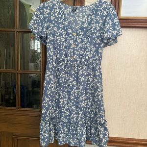 SHEIN Blue and White Ruffled Tiered Sundress